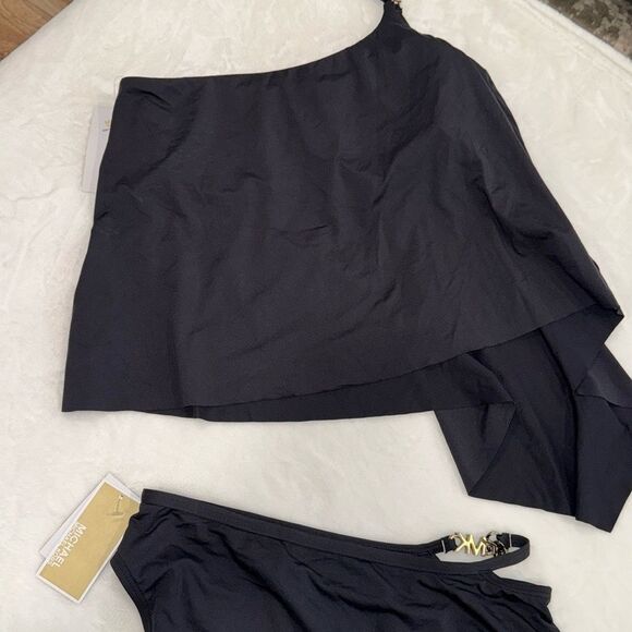 MICHAEL Michael Kors Logo Chain One Shoulder Tankini & Chain High Waist Bikini - Picture 11 of 14